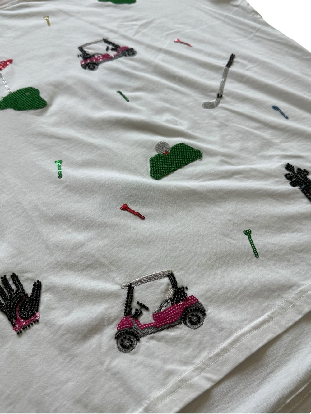 Queen of Sparkles Scatter Golf Icon Sequin Tee White Pink Oversized Shirt Size L - Picture 8 of 13